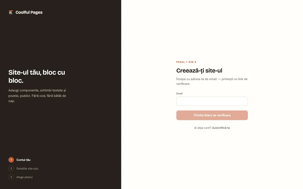Formularul de creare a contului